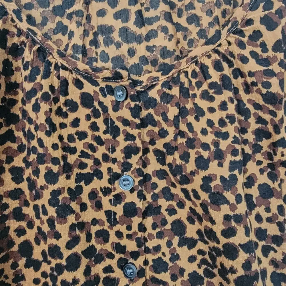 Madewell‎ Leopard Print Balloon Short Puff Sleeve Button Front Sz XS Cotton